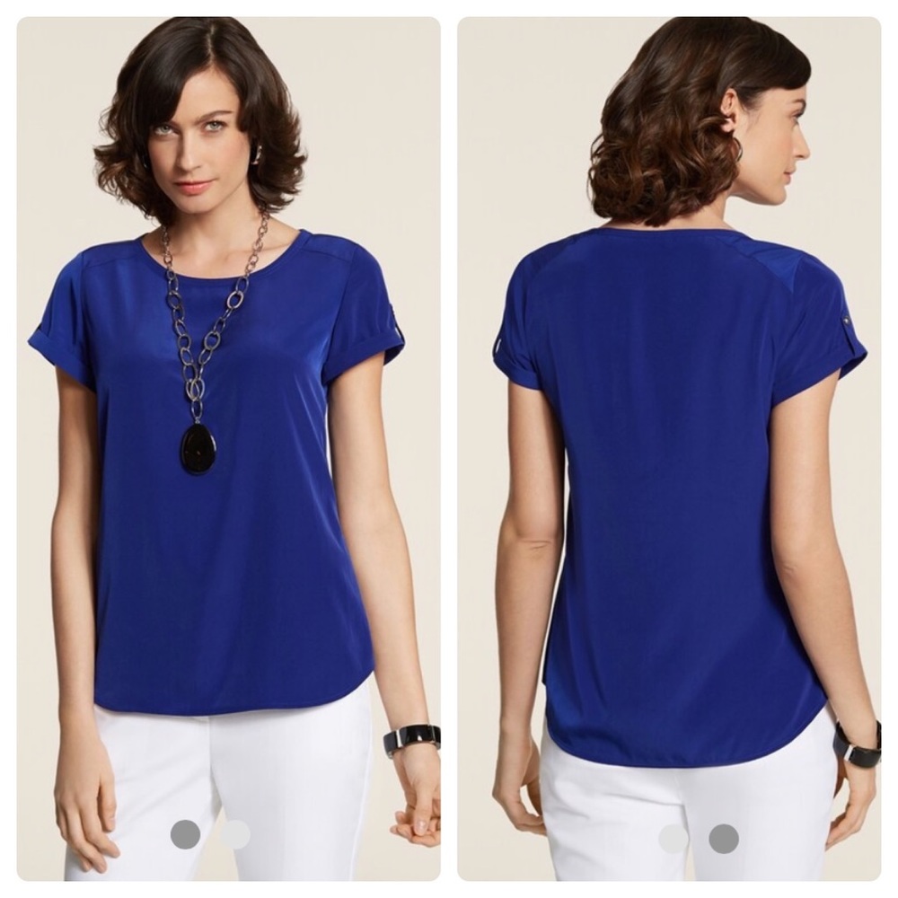Chico’s Shoulder Buttons Crystal Shirt Blue size 1 Medium 8